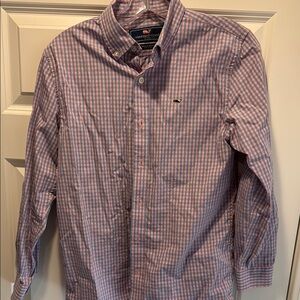 Boys Medium 12-14 Vineyard Vines Pink/Blue Button Down Whale Shirt 100% cotton